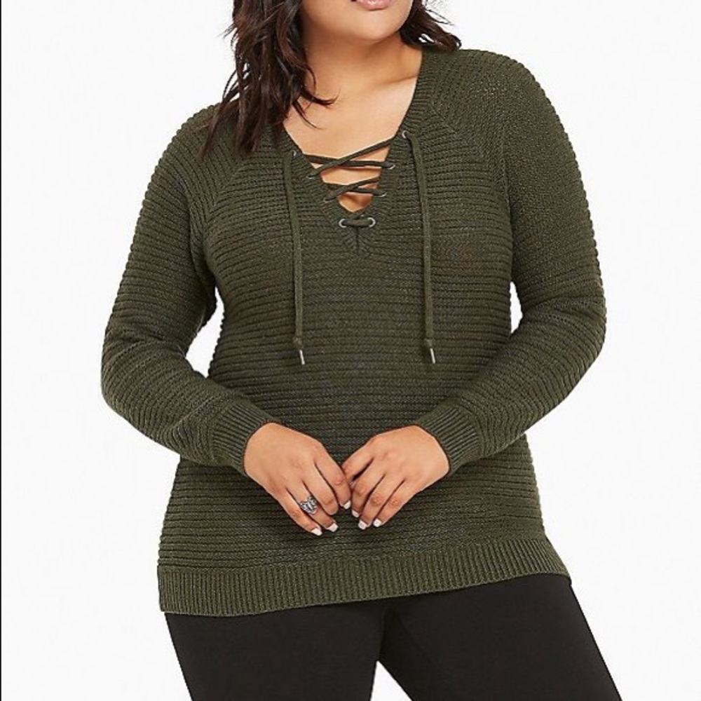 Torrid green Lace up Neck Sweater size 2